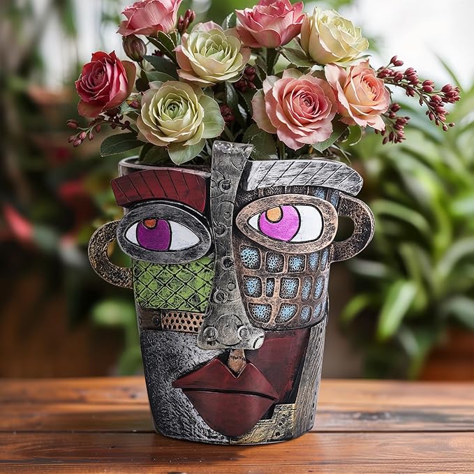 LCCCK Colorful Face Planter Funky Head Planters for Indoor Plants, Succulent Pots with Drainage for Home Unique Decor, Large Abstract Flower Pots for Indoor Outdoor Garden Cute Plant Decor