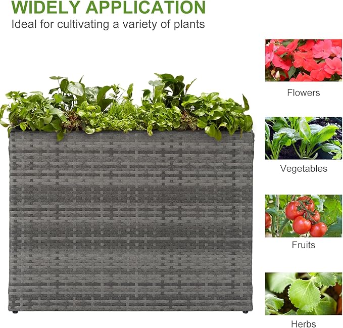LEWIS&WAYNE Large Rectangular Block Planter Box Handmade Wicker Tall Planters for Outdoor Plants with Removable Liners Modern Planter for Indoor Outdoor Patio Deck - Gray, 32''x11''x24''