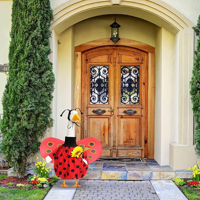 Spring Ladybug Goose Outfit Lawn Porch Goose Clothes with Ladybug Wings Sunflower Goose Outfit for 23" Goose Spring Valentine's Day Outdoor Patio Yard Lawn Art Decoration