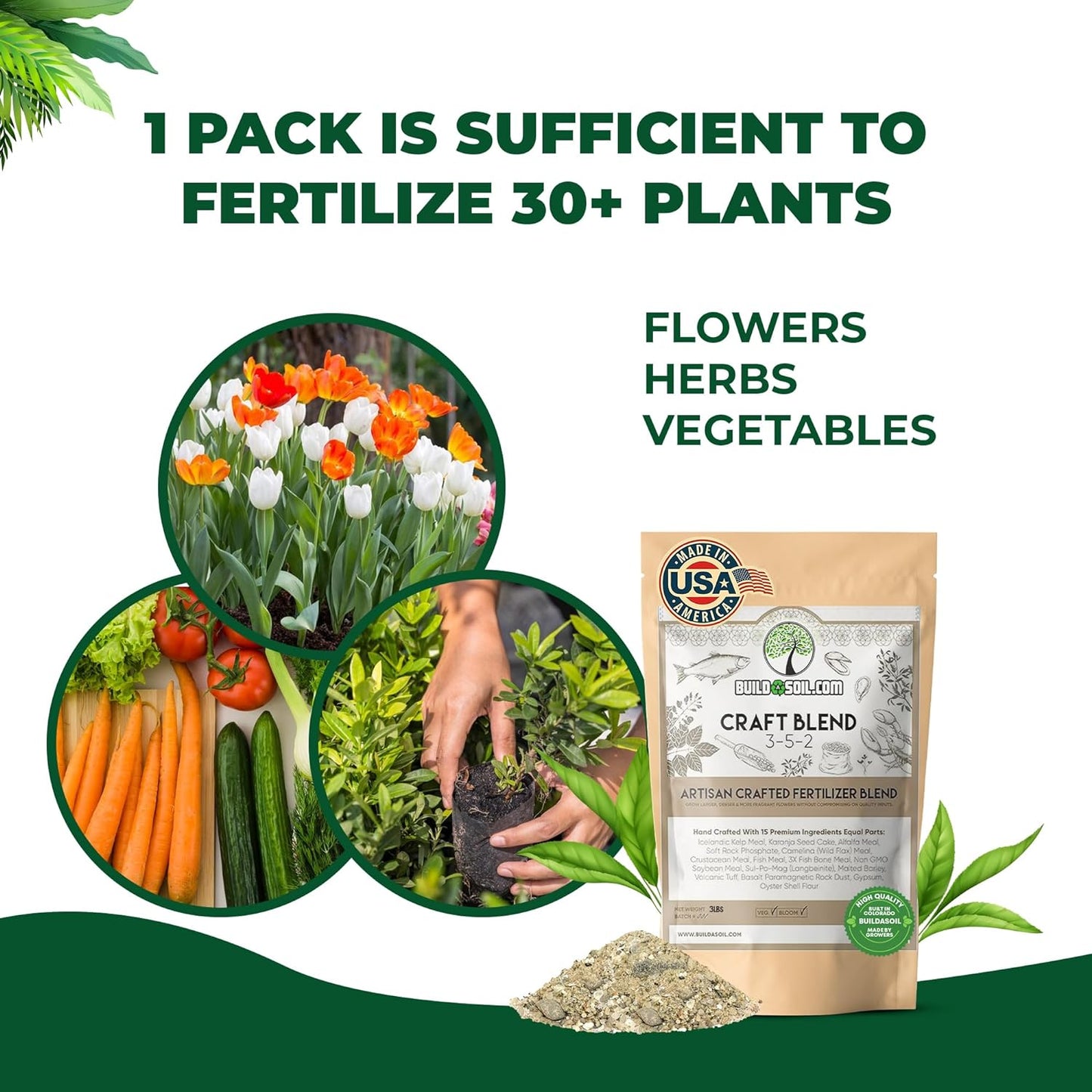 BuildASoil Fertilizer for Vegetable Garden and Ogranic Plant Food | Hand-Crafted Organic Fertilizer with 15 Premium Ingredients | Ensures Larger Plants and More Fragrant Flowers (44 LB - Large Bag)