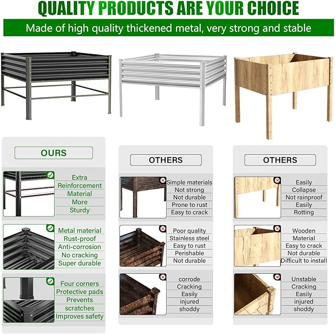 Raised Garden Bed with Legs, 48×48×32in Large Metal Elevated Raised Planter Box,1000lb Capacity with Drainage Holes for Vegetables Lawn Green Flowers, Fruits, Terrace