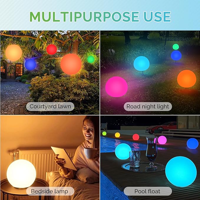 LOFTEK Solar Ball Lights with Ground Stake, RGBW Colors Changing Mood IP65 Waterproof Rechargeable Night Lights - Outdoor Solar Lights for Lawn Patio Yard Walkway, 8-inch