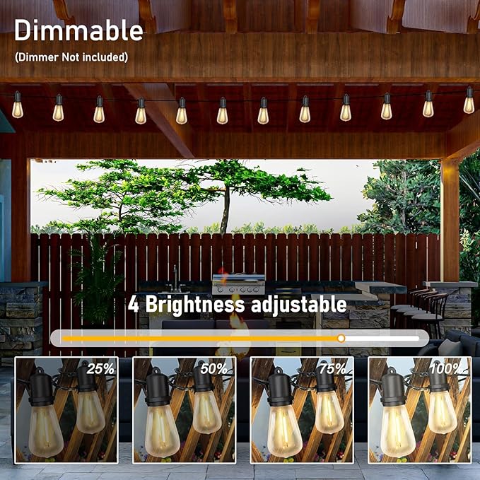 GOOTHY LED Outdoor String Lights 50Ft Outdoor Patio Lights with 27 Shatterproof ST38 Vintage Edison Bulbs, Commercial Grade Decorations Light Weatherproof for Backyard Porch Garden Wedding