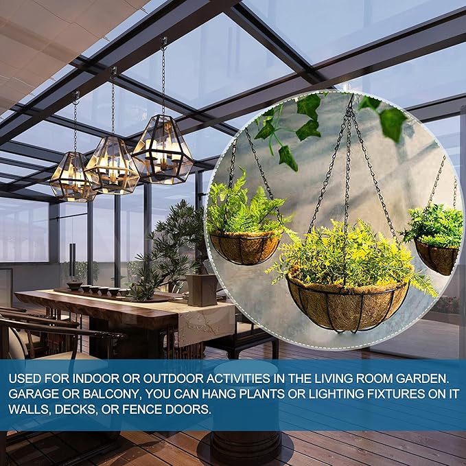 Ceiling Hooks for Hanging Plants (2 PCS Black),Heavy Duty Metal Plant Hooks, Screw in Hooks for Hanging Birdfeeders, Lamps, Planters, Outdoor Decorative Hooks up to 33 lbs