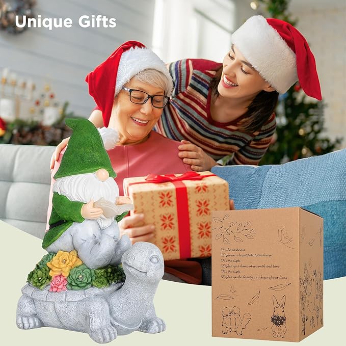 JOBOSI Dwarfs Solar Light Garden Decor Yard Decor Turtle Decor Santa Claus Turtle Solar Light Dwarf Garden Gnome Statues Gifts for mom, Gifts for Grandma