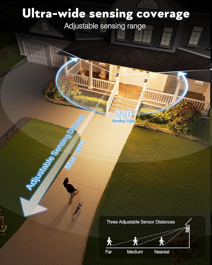 VIANIS Motion Sensor Outdoor Light, 2 Packs Exterior Lights for House, Black Waterproof Dusk to Dawn Outside Porch Lights Lantern for Garage Patio Doorway,Distance Adjustable(Hardwired, not Solar)