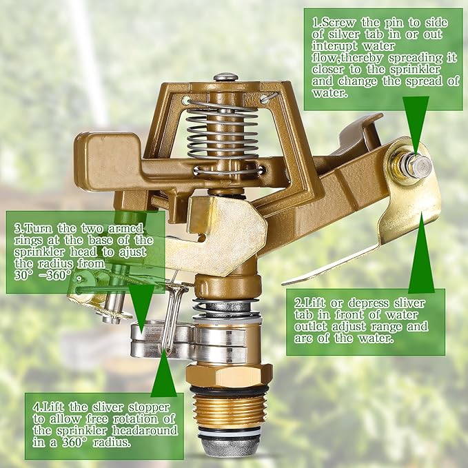 Ferraycle 30 Pieces 1/2 Inch Brass Impact Sprinkler Head with Nozzles Heavy Duty Adjustable 0-360 Degrees Impulse Sprinkler Head Lawn Watering for Yard Irrigation