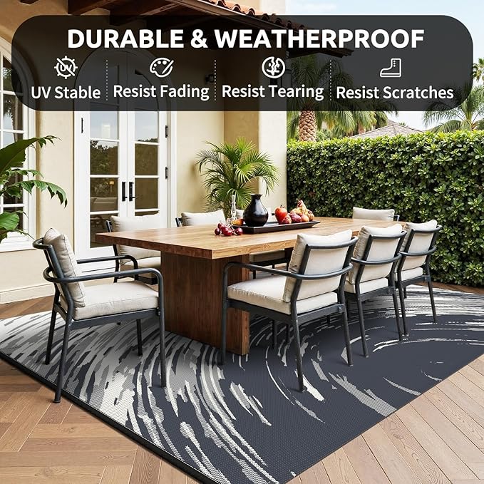 COCOER Modern Outdoor Rug 6x9 Reversible-Waterproof Outdoor Patio Rug-Quick Dry Outdoor Area Rugs Indoor Outdoor Rugs-Outside Rug Patio Decor for Porch Deck Balcony Backyard
