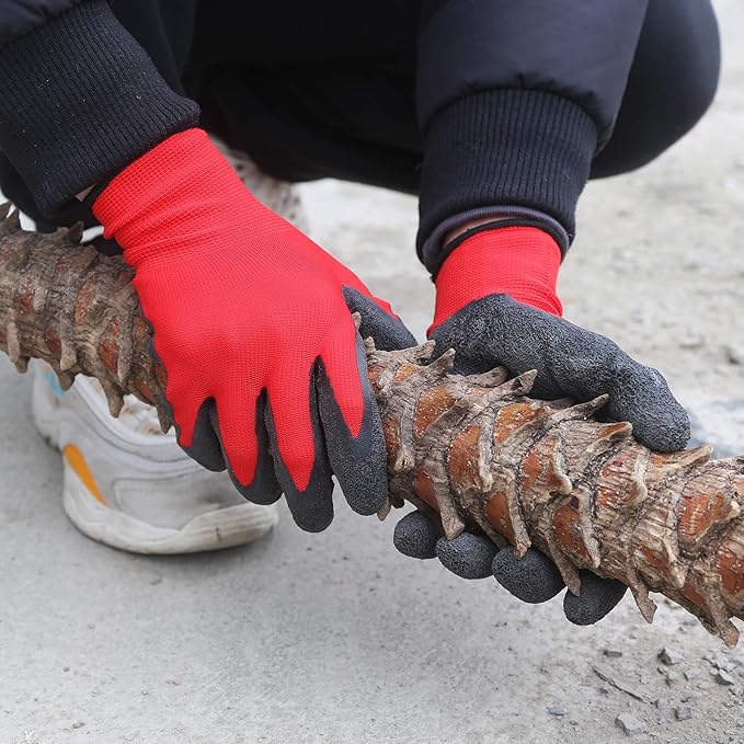 Evridwear Crinkle Latex Rubber Hand Coated Safety Work Gloves for Men Women General Multi Use Construction Warehouse Gardening Assembly Landscaping (L-Size) Red 120 Pairs Pack