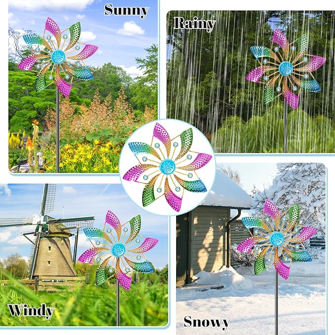 Outdoor Kinetic Wind Spinner, Wind Sculpture Yard Art Decor with Stake, Geometric Metal Windmill for Garden Lawn & Patio Decoration (B-Colorful-1PCS)