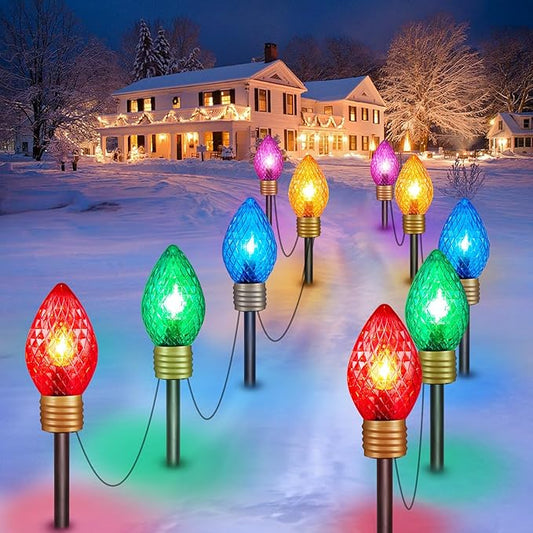 Strawberry Jumbo C9 Christmas Lights Outdoor - 4 Pack Total 34FT 20 LED Jumbo C9 Christmas Pathway Lights Outdoor, C9 Walkway Lights, Christmas Decoration for Outside Lawn Holiday, Multicolor