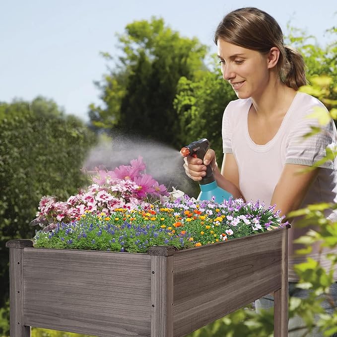 LZRS Raised Garden Bed Outdoor Planter Box with Legs for Herbs, Vegetables, Flowers, Great for Outdoor Patio, Yard and Deck, 220lb Capacity, Grey