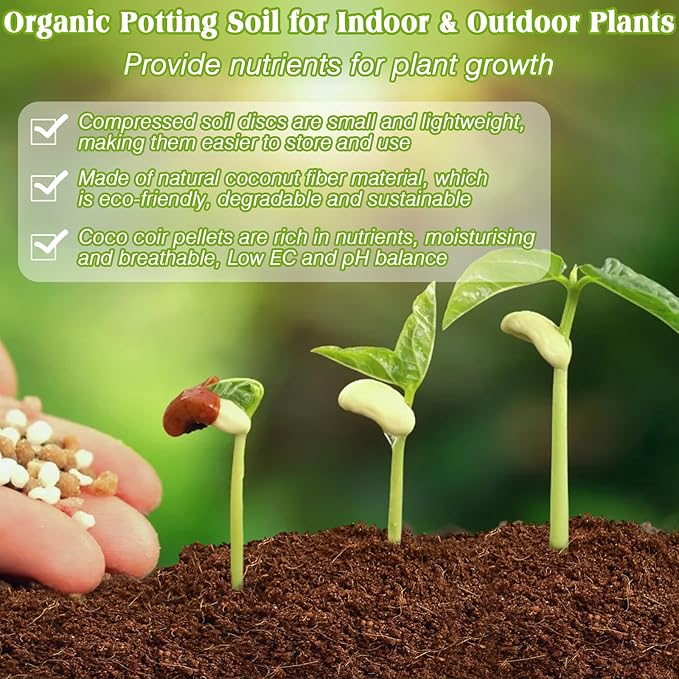 ZeeDix 200Pcs 40mm Compressed Coco Coir Fiber Potting Soil Seed Starters - Organic Coco Coir Pellet Fiber Soil for Planting Bonsai, Herbs, Flowers and Vegetables