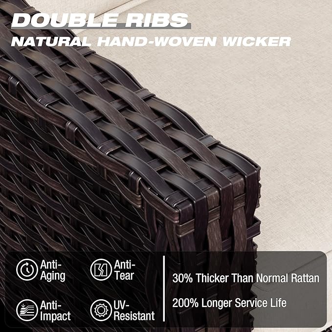 Joyside Wicker Patio Furniture Sets, 4 Pieces Upgraded Large Size Outdoor Furniture with Patio Dining Chairs and Outdoor Ottoman, Thick Cushions, Wide Armrest