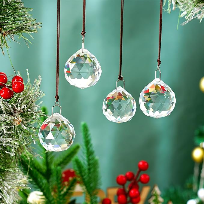 HDCRYSTALGIFTS 4 Pack 40MM Clear Crystal Prism Ball Suncatchers Rainbow Pendants Maker, Hanging Crystals Chandelier Prisms for Windows Home Decoration