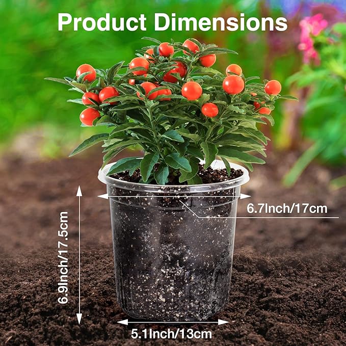 Bonviee 1 Gallon Clear Nursery Pots, 6.7 Inch Plastic Seedling Pots with Drainage Holes, Planters for Indoor Plants and Small Seed Starters, High Transparency Flower Pots with 10 Plant Labels, 20 Pack