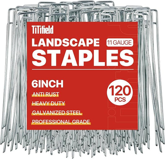 120 Pack Landscape Staples - 6 Inch Garden Stakes with Metal Yard Pins Lawn Ground Stakes Tent Stakes and Landscaping Stakes for Anchoring Sod Landscape Fabric and Irrigation Tubing