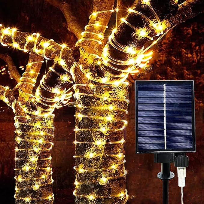 300 LED Solar Rope Lights Outdoor 99 FT Bright Solar Garden String Lights Durable 8 Modes Outdoor Fairy Lights Waterproof Solar Garden Decorative Lights for Fence Patio Decor (Warm)