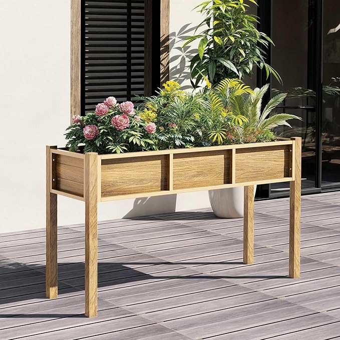 YITAHOME Outdoor Raised Garden Bed, 48x18x30 Inch HIPS Poly-Wood Weather-Resistant Elevated Planter Box with Legs for Vegetable Flower, Brown