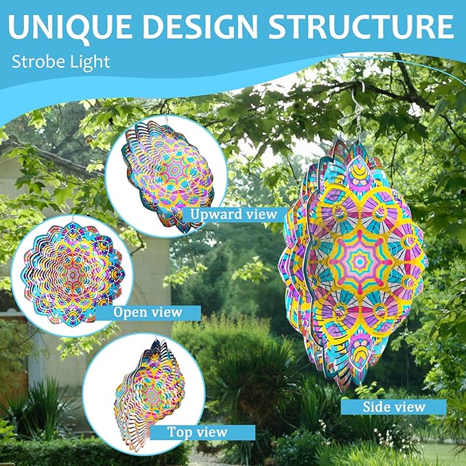 Wind Spinners Mandala Wealth Peacock,3D Wind Spinner for Yard and Garden,12In Christmas Decorations Kinetic Yard Art Outdoor&Indoor Decor Wind Sculpture,Worth Gift for Mother/Father