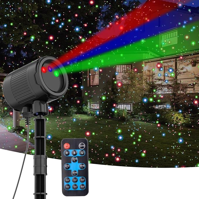 Christmas Laser Lights, RGB Laser Projector Light with RF Remote,Timer, Christmas Decorations Holiday Gift Projector for Xmas Home Garden Yard Party Outdoor Indoor Lights Show