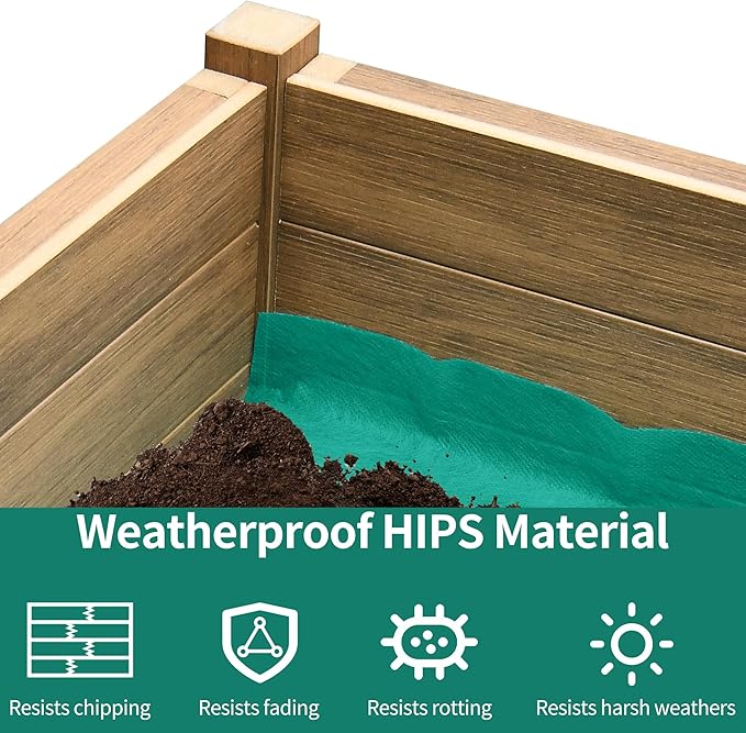 YITAHOME Raised Garden Bed, 47x18x31 Inch HIPS Poly-Wood Weather-Resistant Elevated Planter Box with Legs for Vegetable Flower, Brown