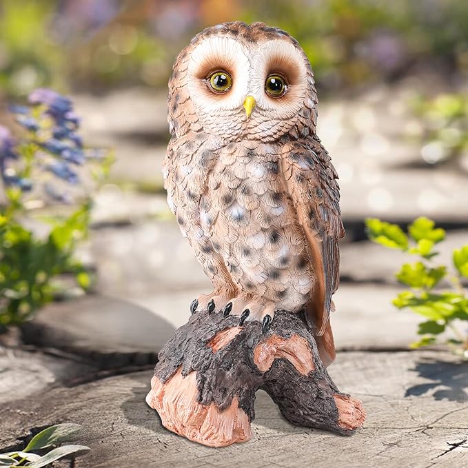 WONDER GARDEN Owl Statue Decor, Outdoor Resin Owl Figurine Owl Sculpture for Home Decor Porch Patio Lawn Yard Decorations or Housewarming Gifts