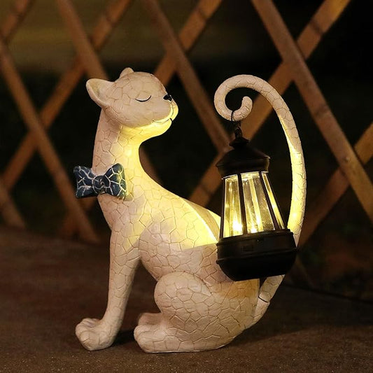 Solar Outdoor Garden Statues Light Clearance,Cute White Cat Figurines Garden Sculpture Decor, Unique for Women, Men or Daughter, Housewarming Gifts and Yard Decoration