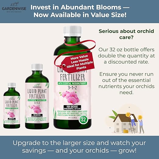 Liquid Orchid Fertilizer Concentrate 3-1-2 with Micronutrients Orchid Care Made Easy (32 OZ)