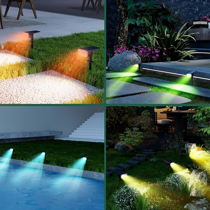 Solar Lights Outdoor Waterproof IP65, 8 Lighting Modes Multicolor Solar Spot Lights Outdoor, Landscape Spotlights for Garden Yard, 2 Pack RGB
