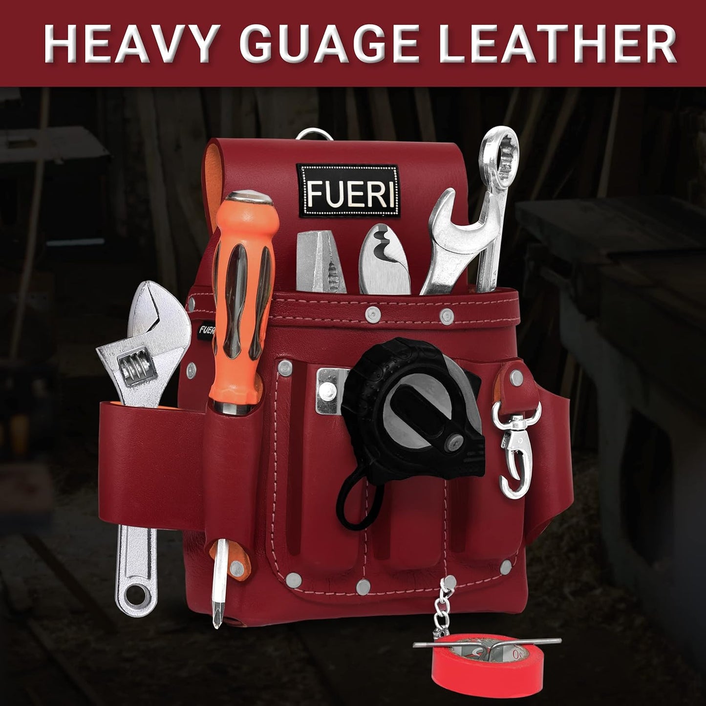 FUERI Leather Tool Pouches Carpenter Electrician Belt Bags Organizer 4 Pocket Professional Heavy Duty Pouch for Construction Framing