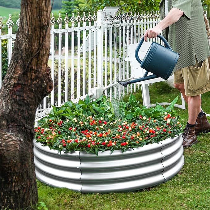 Land Guard Galvanized Raised Garden Bed 2Pcs, Planter Raised Garden Beds Outdoor, Round Clearance Raised Garden Beds for Gardening Vegetables 4x4x1ft……