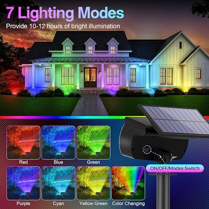 Solar Color Changing Spot Lights Outdoor, Solar Christmas Lights Outdoor IP65 Waterproof, Multicolor Solar Landscape Spotlights, Large Solar Panel Solar Powered Yard Garden Pathway Light 2 Pack