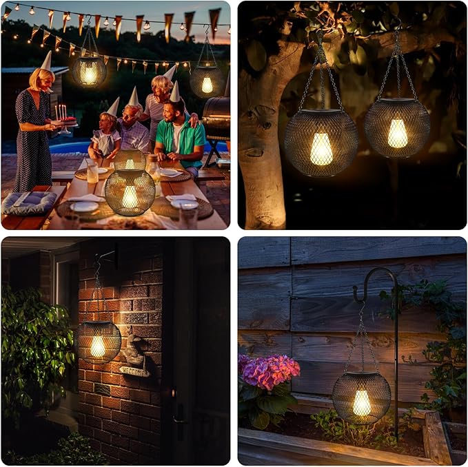 Solar Outdoor Lights,Hanging Solar Lantern Retro Metal Outside Decorative Waterproof Solar Powered Lanterns for Yard Garden Patio Pathway Tree Halloween Christmas Decor（2pcs）
