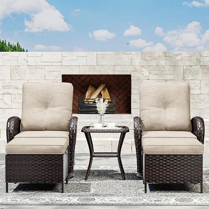 Joyside 5 Piece Patio Furniture Set, Outdoor Swivel Chair Sets with Thick Cushion and Ottoman, Wicker Patio Conversation Set for Porch, Deck Use (Brown/Beige, 5 PCS)