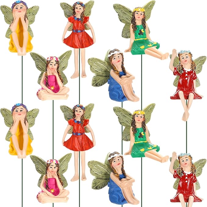 Bucherry 12 Pieces Garden Mini Fairies Figurines Miniature Fairy Sculpture Decoration Tiny Garden Accessories for Home Outdoor Yard Lawn Flower Pot Decor(Bright)