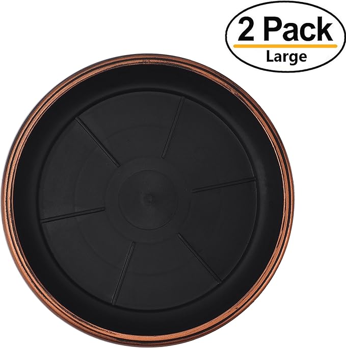 9" Decorative Heavy Duty Tray/Saucer (2 Pack) Rustic Medieval/French Country Look, Pot/Planter Base for Indoor/Outdoor Decor Use. Long Lasting, Reusable Light Weight (9 inches, Copper)