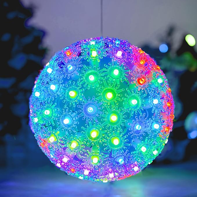 Brightown Christmas Hanging Starlight Sphere Light, 6” 100 RGB Replaceable LED Bulbs with Add-On Plug, LED Sphere Lights for Trees Party Wedding Patio Indoor Outdoor Decorations