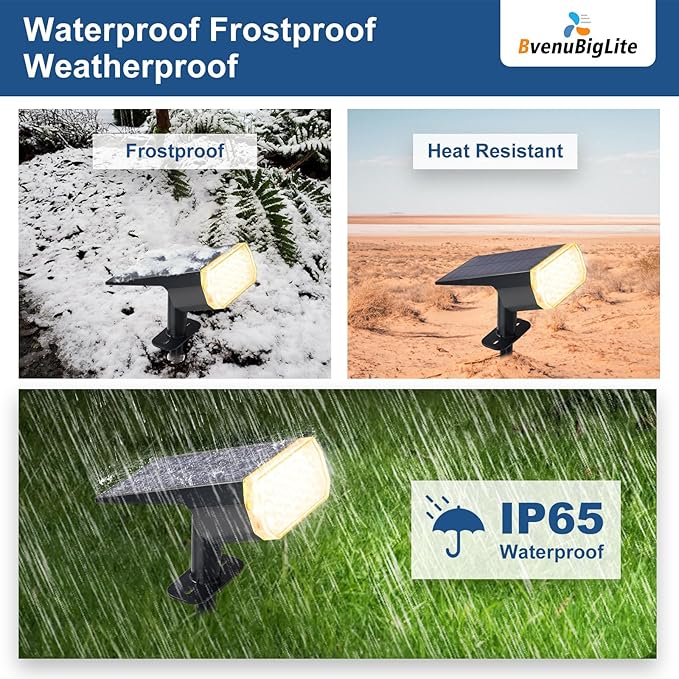 Solar Lights Outdoor Waterproof: IP65 Led Spot Light Decorations for Garden - 3 Lighting Modes Solar Powered for Yard - Dust to Dawn Landscape Lighting Patios Pathway Driveway 4PC Warm