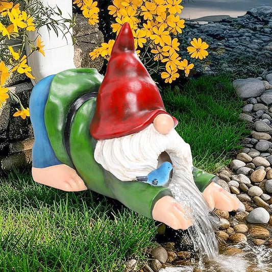 WONDER GARDEN Gnome Gutter Downspout Extensions - 3'' x 4'' Decorative Downspout Extender Diverter, Outdoor Splash Block Sculpture Garden Decor, Waterproof Gutter Guard for Lawn, Garden, Lawn
