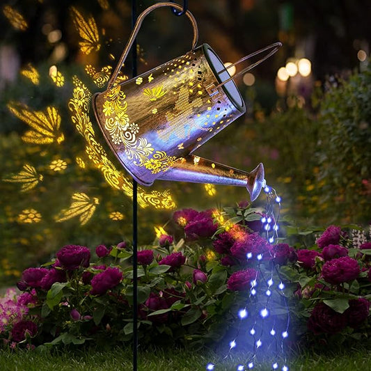 YJFWAL Solar Watering can with Lights, Unique Gifts for Mom Grandma Women Birthday, Waterproof Gardening Gifts Watering Can with Cascading Lights Outdoor Decor for Garden Patio Yard Pathway Backyard