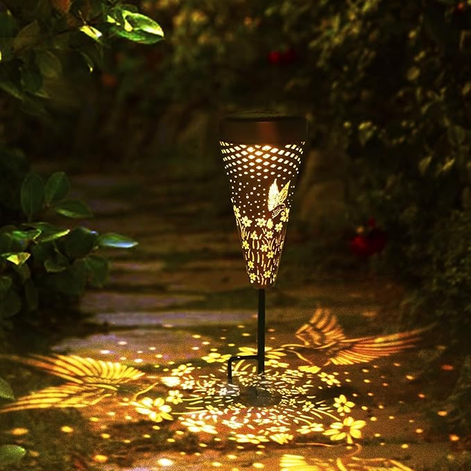DIBIEECN 4 Pack Hummingbird Solar Pathway Lights Outdoor,Metal Garden Decorations Outdoor Lights with Patterns and Warm Light,Waterproof Landscape Lighting for Path Patio Backyard Walkway Yard