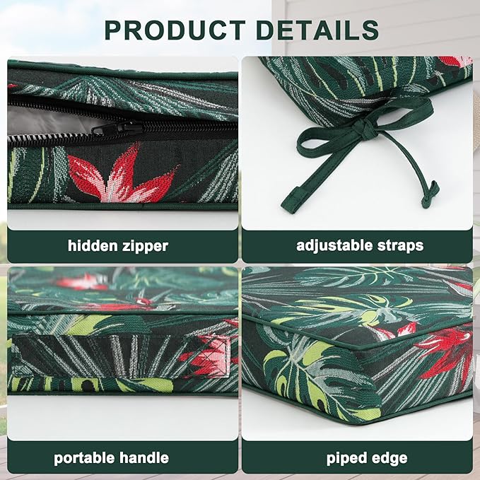 Favoyard Outdoor Chair Cushion 24 x 24 x 4 In Waterproof Pattern Fade Resistant Cushions for Patio Furniture with Removable Cover Attach Straps 28D Foam Insert Cushions Pads for Seat Sofa Couch 2 Pack