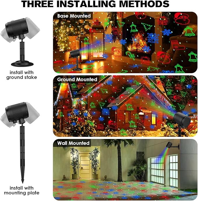 Christmas Laser Lights Outdoor, 3 Color RGB Laser Christmas Projector Lights Outdoor, Waterproof Holiday Laser Light Projector Outdoor Indoor for Home Yard Garden Decoration