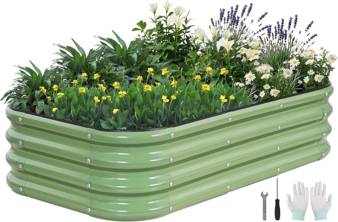 3-in-1 Modular Raised Garden Bed Kit - Adjustable Sizes (4x2x1ft, 3x3x1ft, 5x1x1ft) - Heavy-Duty Galvanized Steel Planter Box with Bracing Rods & Gloves for Vegetables, Fruits, Flowers