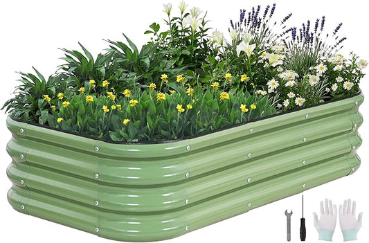 3-in-1 Modular Raised Garden Bed Kit - Adjustable Sizes (4x2x1ft, 3x3x1ft, 5x1x1ft) - Heavy-Duty Galvanized Steel Planter Box with Bracing Rods & Gloves for Vegetables, Fruits, Flowers