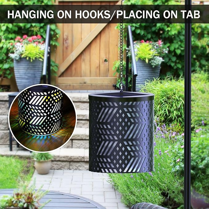 RGB Solar Lanterns Outdoor Waterproof Hanging Solar Lights Gifts for Men Women Metal Decorative LED Lanterns for Yard, Patio, Lawn, Tabletop, Pathway, Landscape, Garden Decor Diamond Pattern (2 Pack)