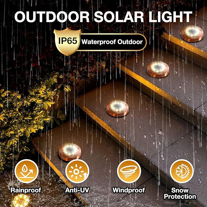 HOFLY Outdoor In-Ground Solar Landscape Lights - 8 Pack, 12 LED, White Light for Pathway, Yard, Patio, Walkway