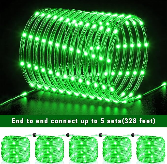 66FT 200 LED Rope Lights for Outside, St. Patrick Day Fairy String Lights with Waterproof 8 Modes, Flexible and Connectable Plug in Twinkle Lights for Indoor Patio Pool Party Holiday Decor, Green