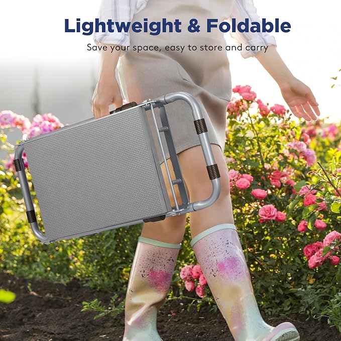 Foldable Garden Kneeler and Seat, Heavy Duty Garden Stool with 10" Wide Detachable Kneeling Pad, Portable Garden Bench Chair with Large Garden Tool Bag, Gardening Gifts for Women, Seniors, Mom